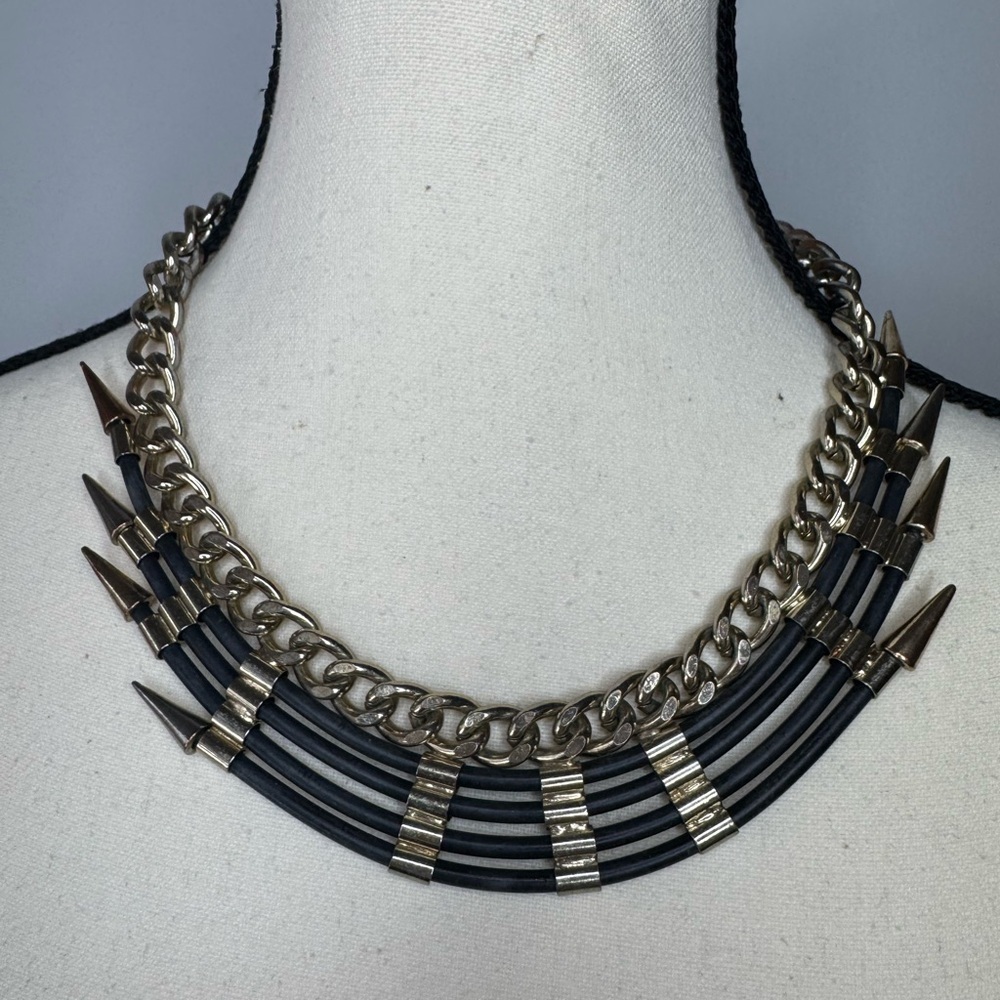 Silver and Black Statement Necklace - Zara
